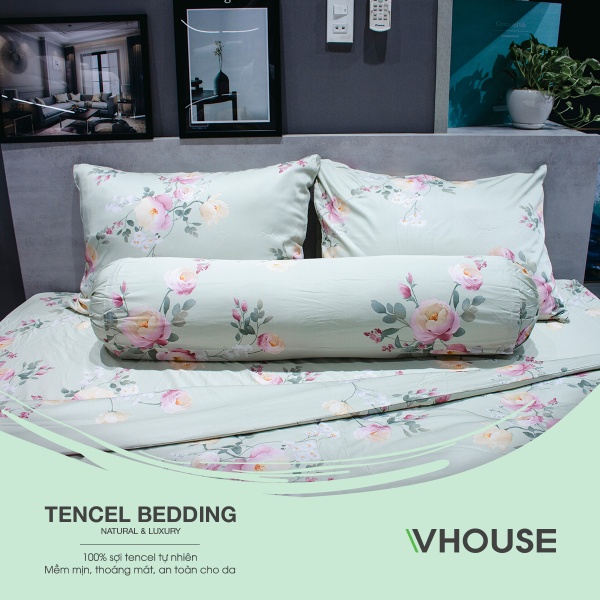 Bộ Chăn Drap Tencel 5 Món Chun Bọc 1m8 40S42